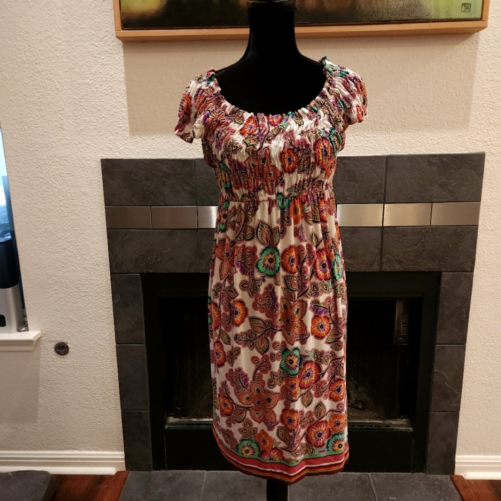 Flattering Fit & Flare Babydoll Floral Dress Boho L